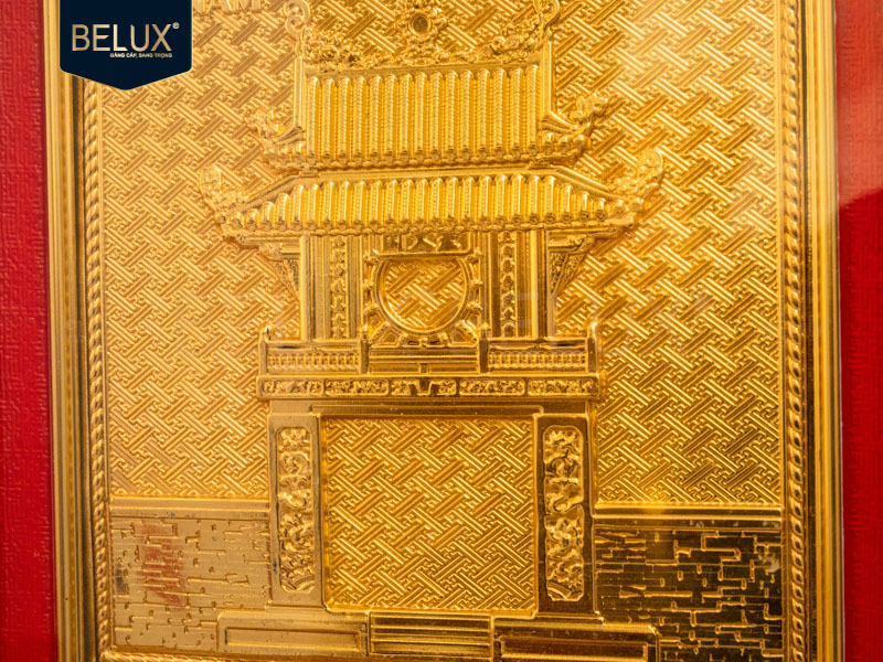 Tranh Khuê Văn Các bằng đồng&nbsp;mạ vàng 24k 26x26cm